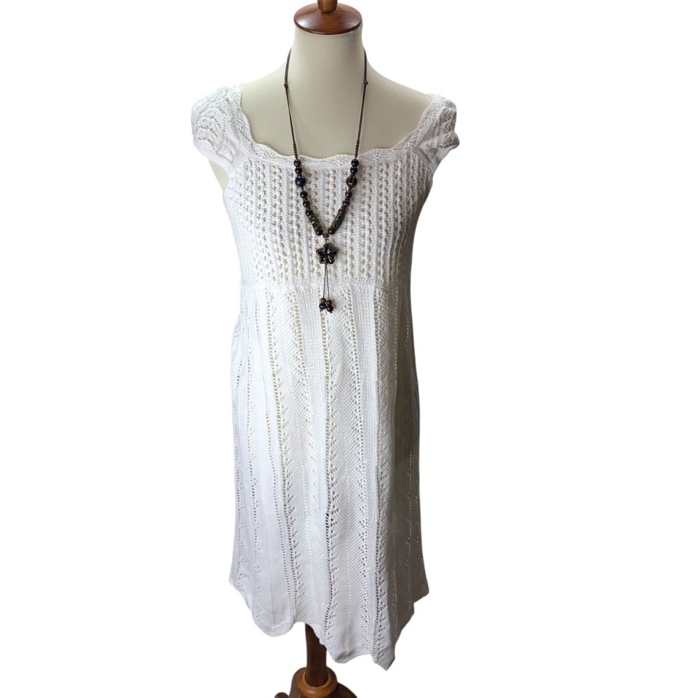 Stile Benetton Crochet Dress Sz M White Festival Boho Casual Cottagecore Beach